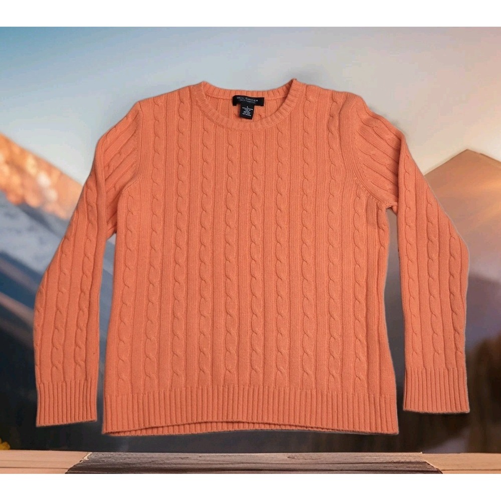 🧡Vintage Iris Singer Sweater Women's L Orange Cable Knit Crewneck 100% Cashmere